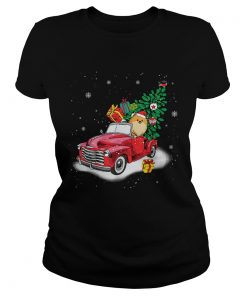 Pomeranian Rides Red Truck Christmas Tree Xmas Gifts TShirt Classic Ladies