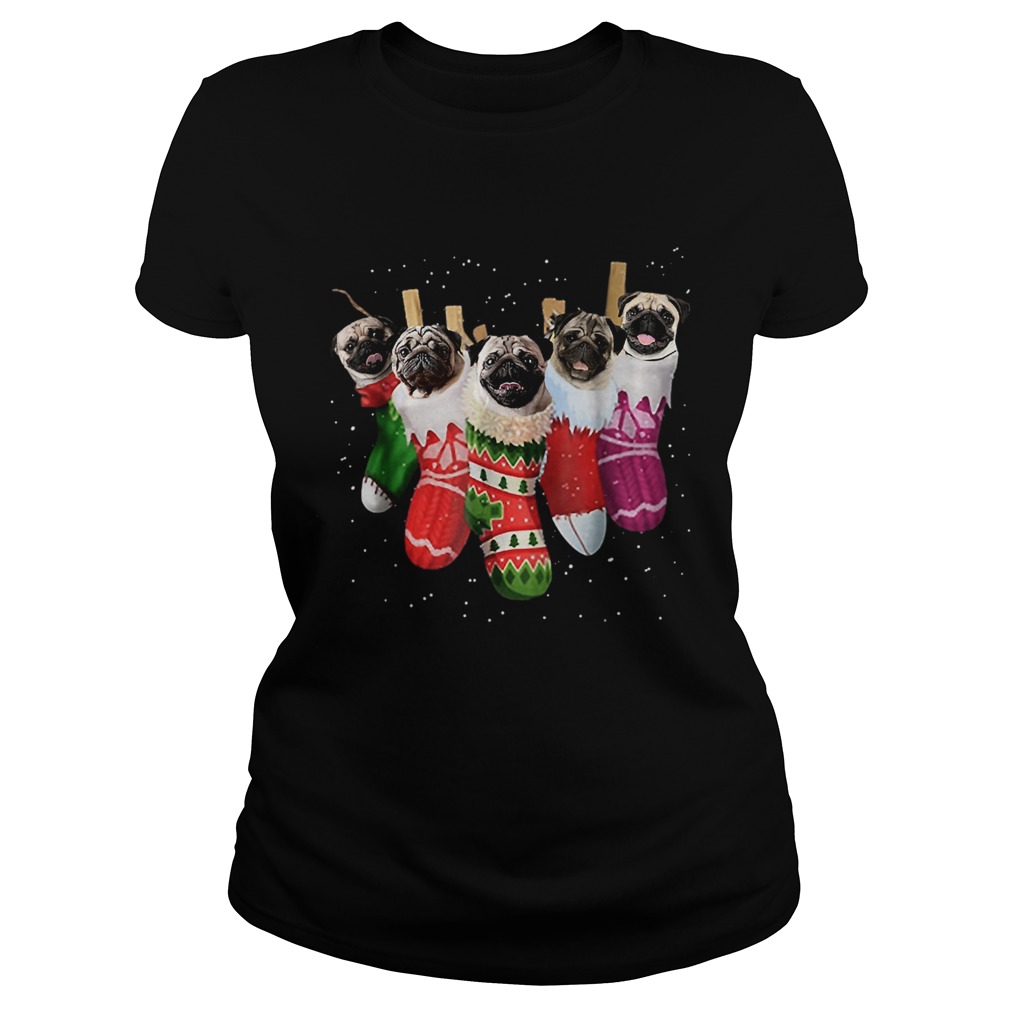 Pug Christmas Socks Funnys Xmas Vintage Cute Gift TShirt Classic Ladies