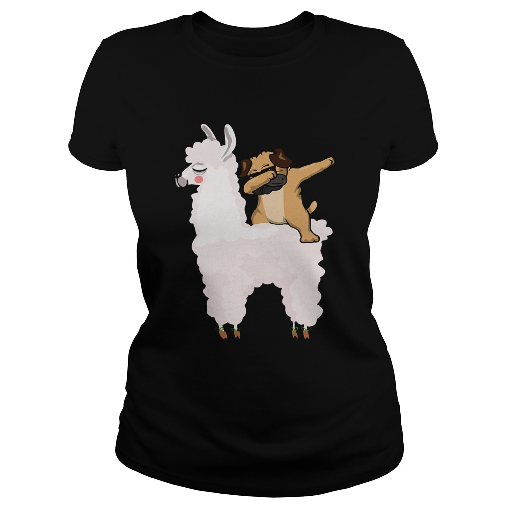 Pug Dabbing Rides Llama Ugly Christmas TShirt Classic Ladies