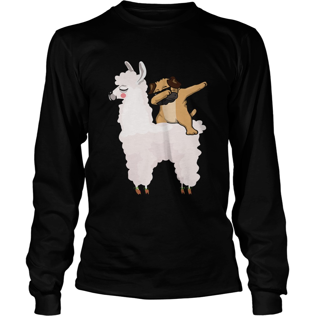 Pug Dabbing Rides Llama Ugly Christmas TShirt LongSleeve