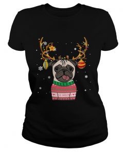 Pug Reindeer Christmas Holiday Funny TShirt Classic Ladies