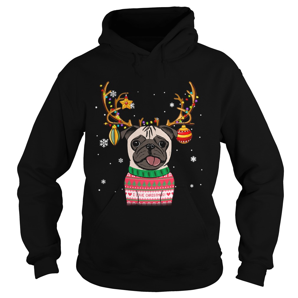 Pug Reindeer Christmas Holiday Funny TShirt Hoodie