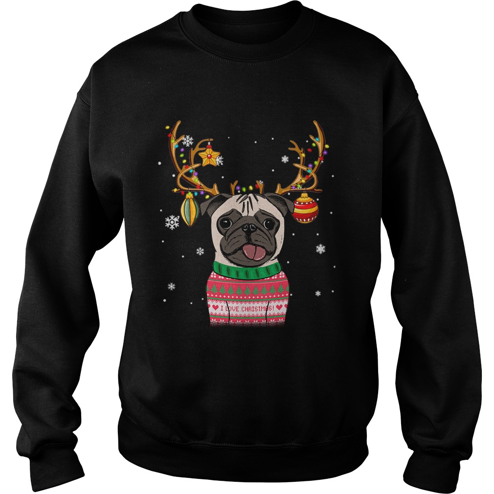 Pug Reindeer Christmas Holiday Funny TShirt Sweatshirt