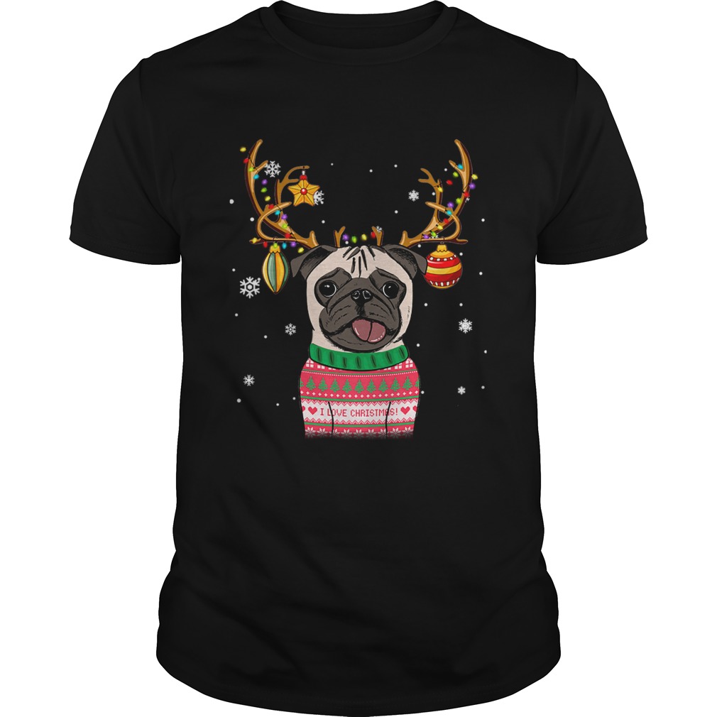 Pug Reindeer Christmas Holiday Funny TShirt