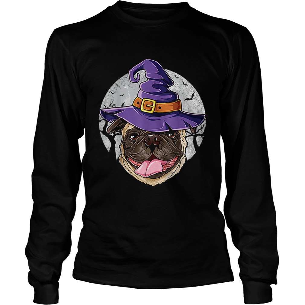 Pug Witch Hat Funny Halloween Gifts Dog LongSleeve