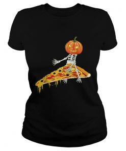 Pumpkin Skeleton Riding a Pizza Halloween  Classic Ladies