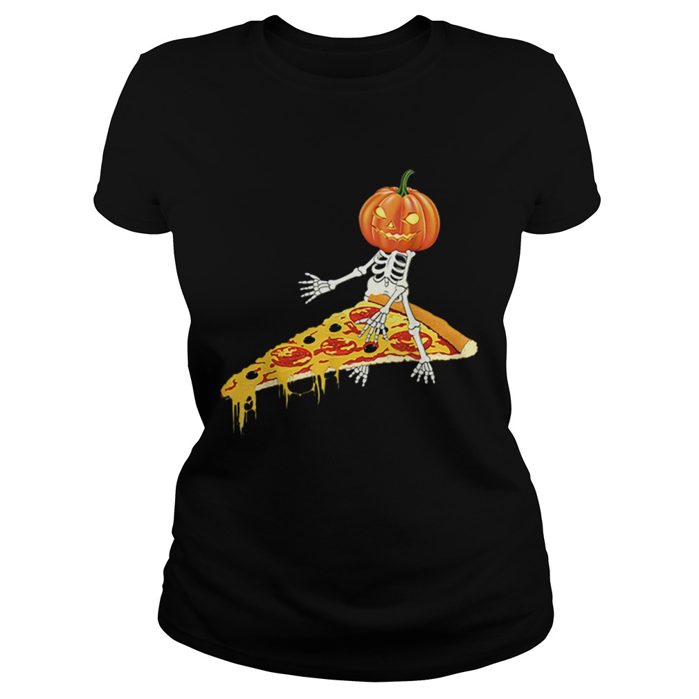 Pumpkin Skeleton Riding a Pizza Halloween Classic Ladies