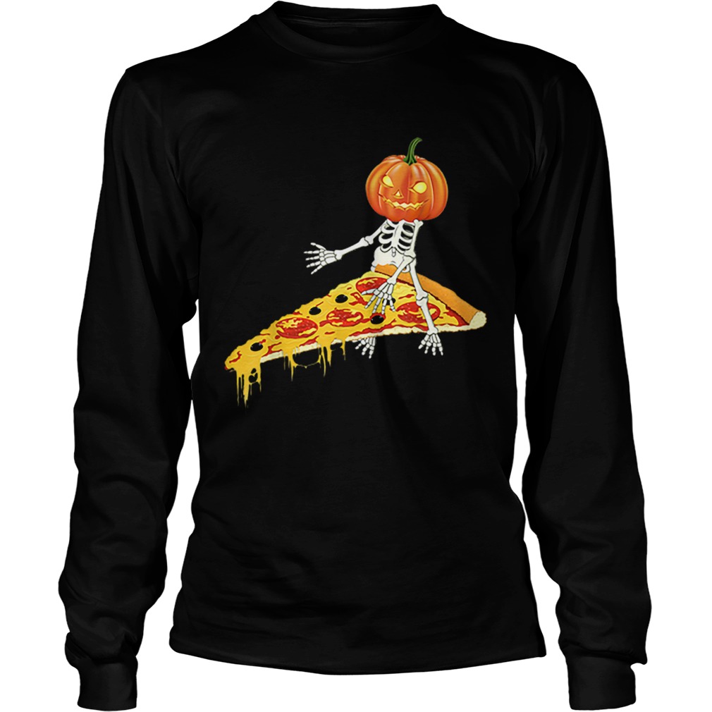 Pumpkin Skeleton Riding a Pizza Halloween LongSleeve