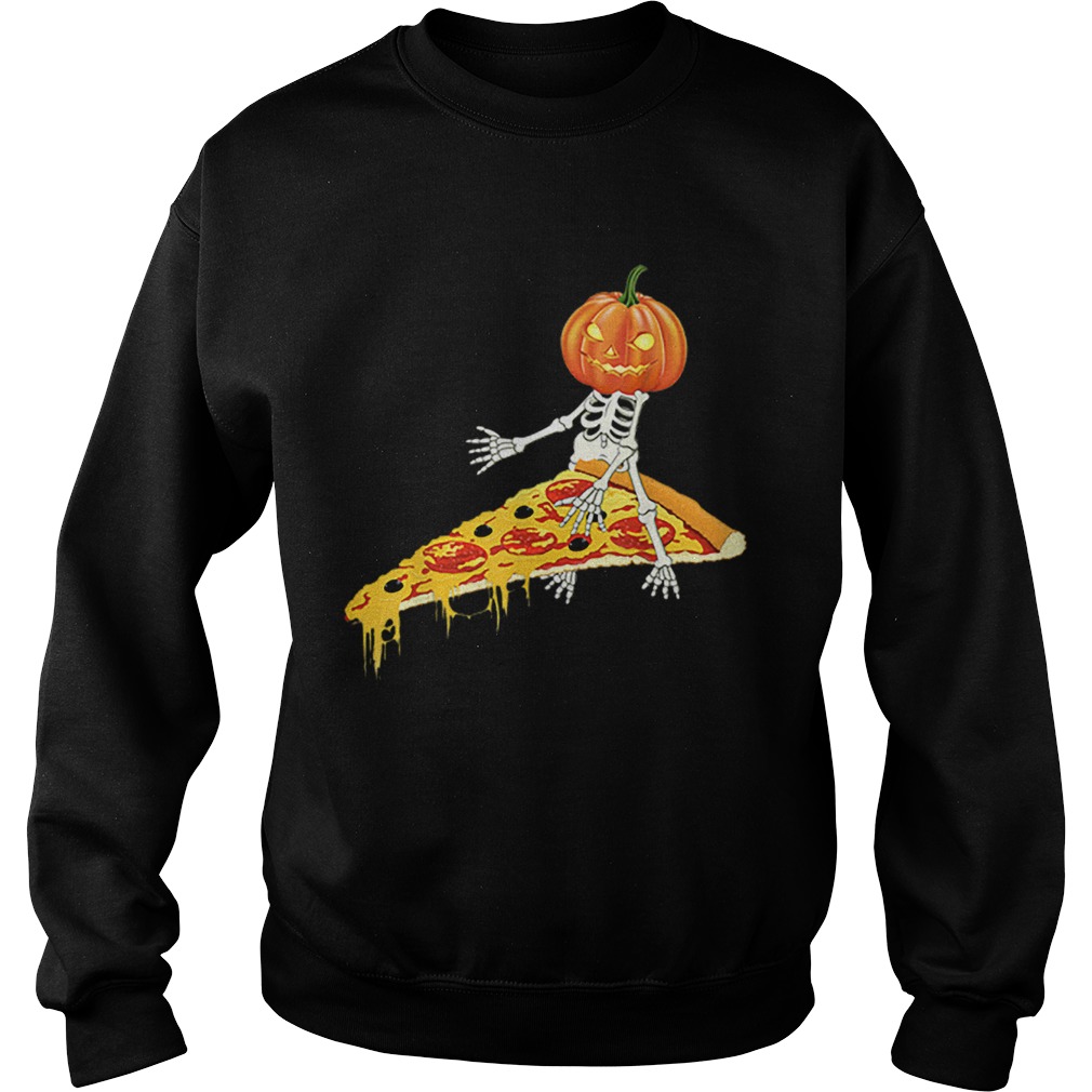 Pumpkin Skeleton Riding a Pizza Halloween Sweatshirt