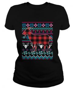 Red Plaid Goat Ugly Christmas Shirt Classic Ladies