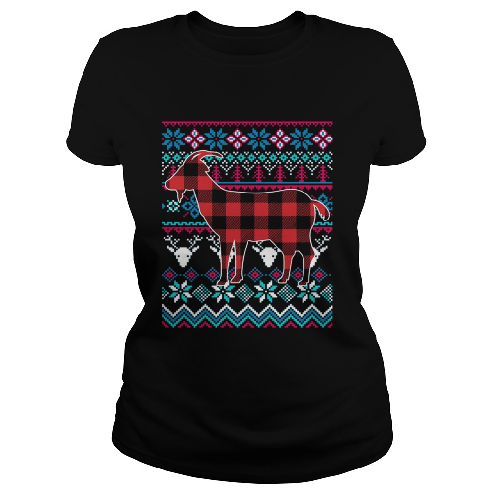 Red Plaid Goat Ugly Christmas Shirt Classic Ladies