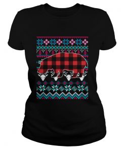 Red Plaid Hippo Ugly Christmas Shirt Classic Ladies