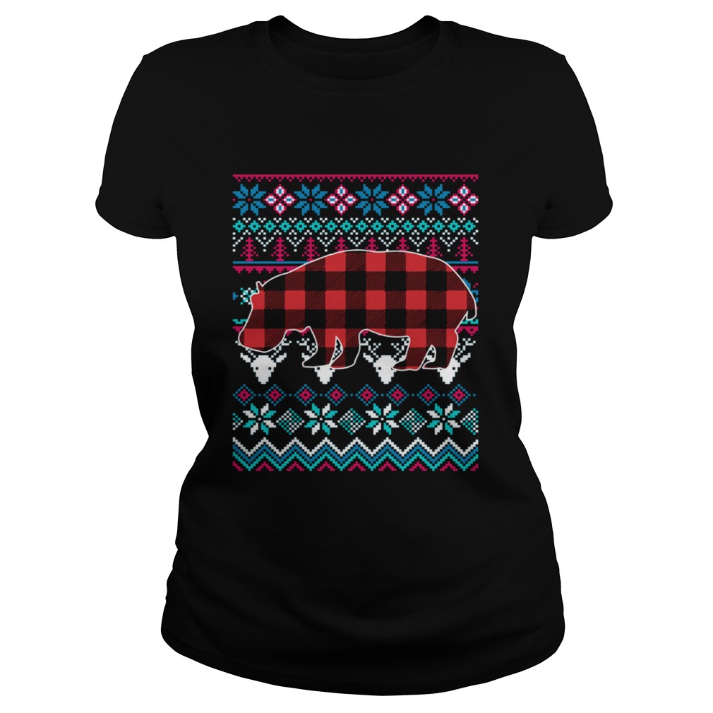 Red Plaid Hippo Ugly Christmas Shirt Classic Ladies