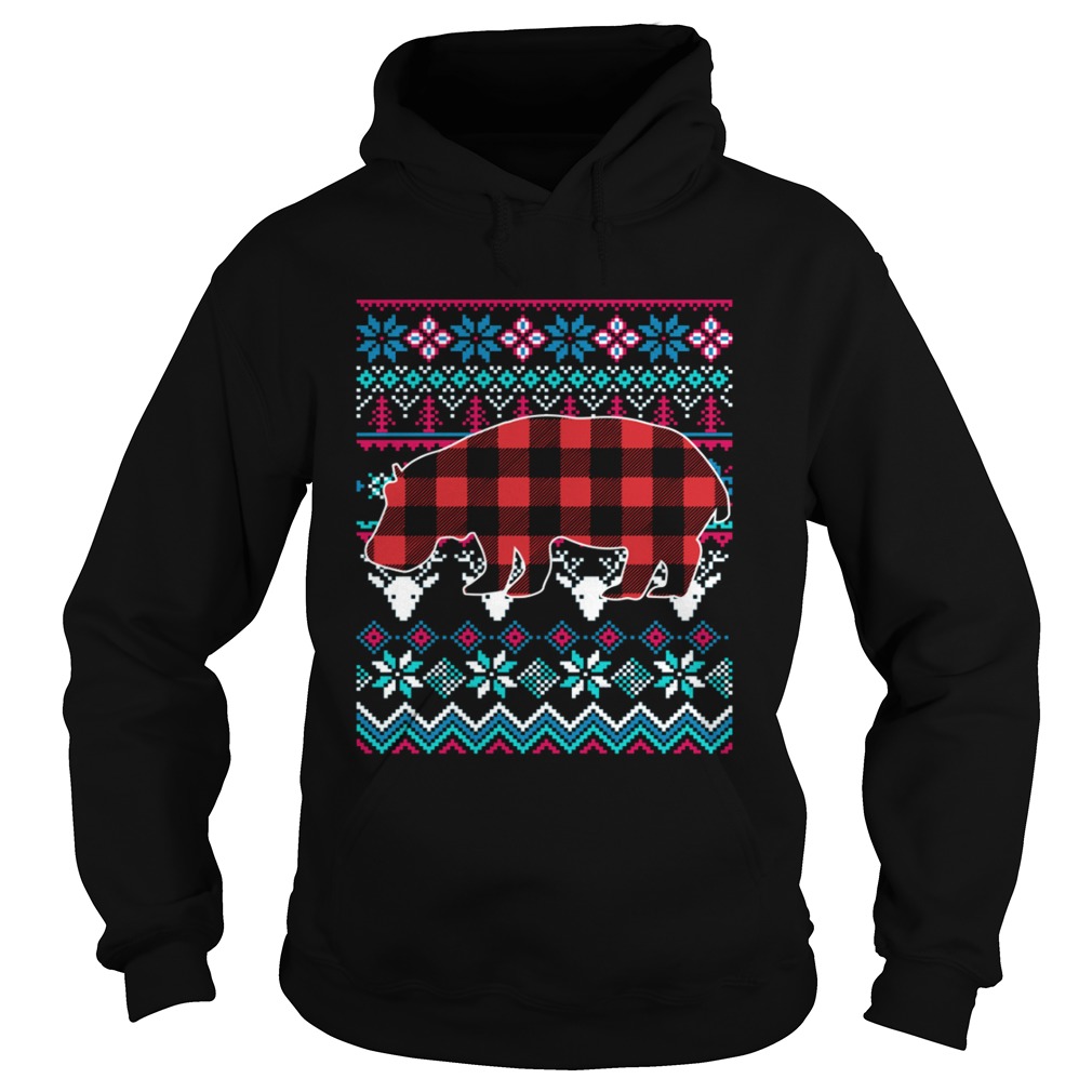 Red Plaid Hippo Ugly Christmas Shirt Hoodie