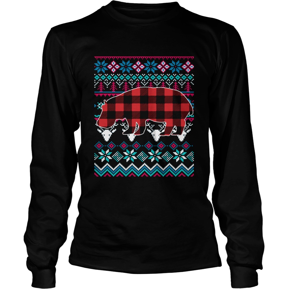 Red Plaid Hippo Ugly Christmas Shirt LongSleeve