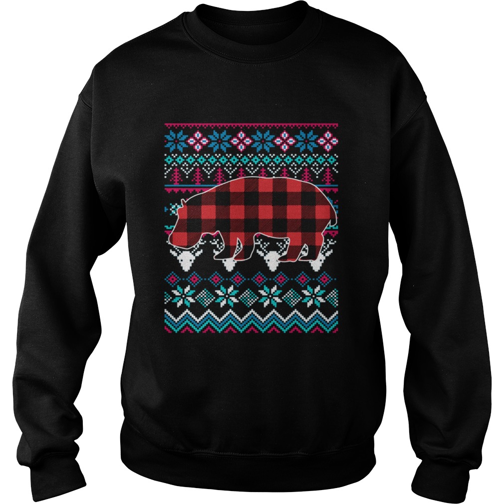 Red Plaid Hippo Ugly Christmas Shirt Sweatshirt