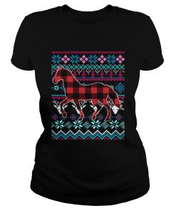 Red Plaid Horse Ugly Christmas Shirt Classic Ladies