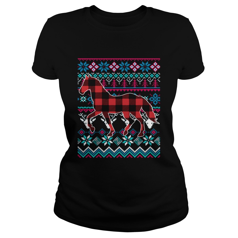 Red Plaid Horse Ugly Christmas Shirt Classic Ladies