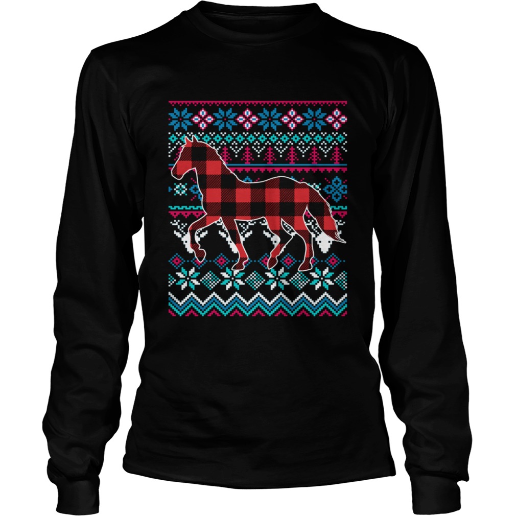 Red Plaid Horse Ugly Christmas Shirt LongSleeve