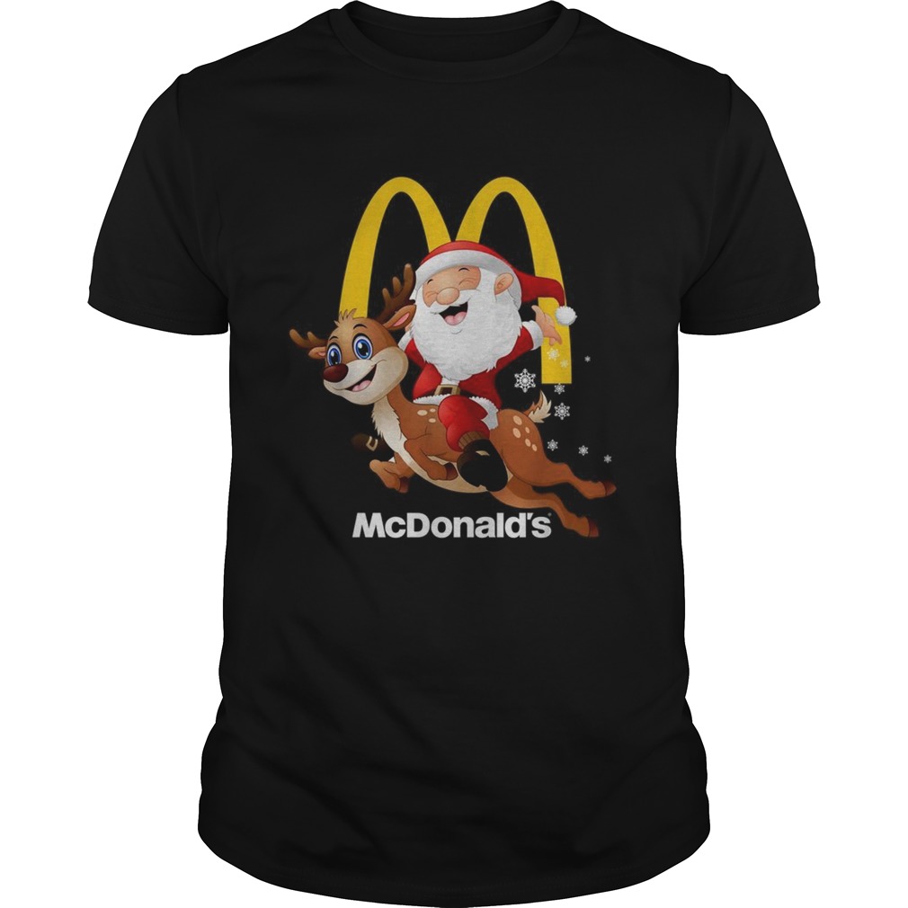 Santa Claus riding reindeer McDonalds shirt