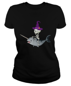 Skeleton Witch Riding Narwhal Halloween  Classic Ladies