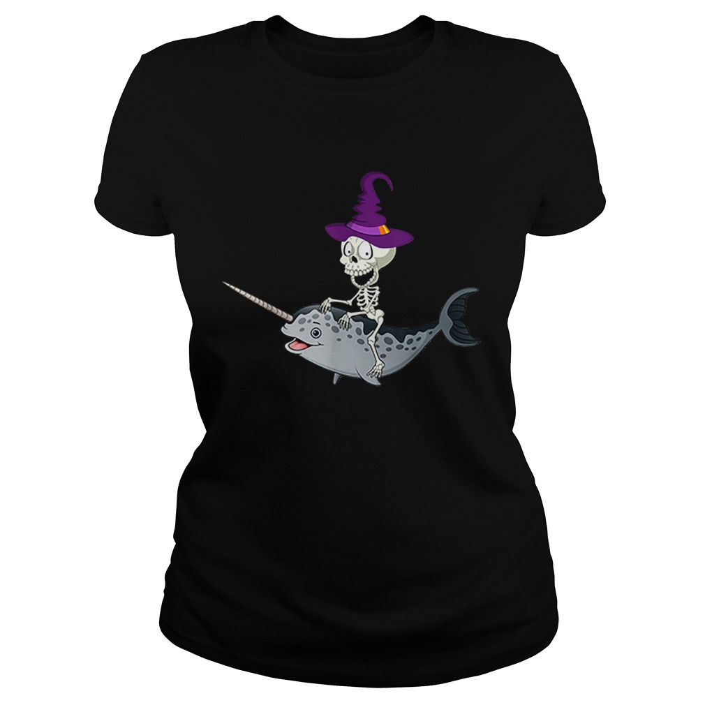 Skeleton Witch Riding Narwhal Halloween Classic Ladies