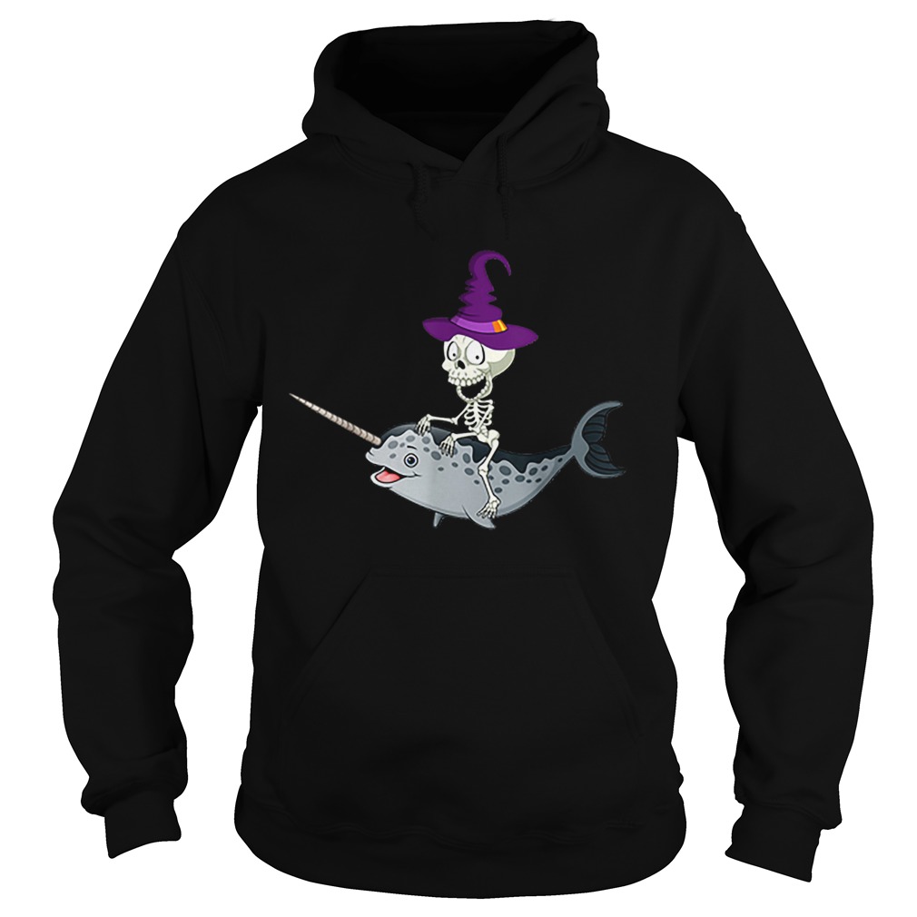 Skeleton Witch Riding Narwhal Halloween Hoodie