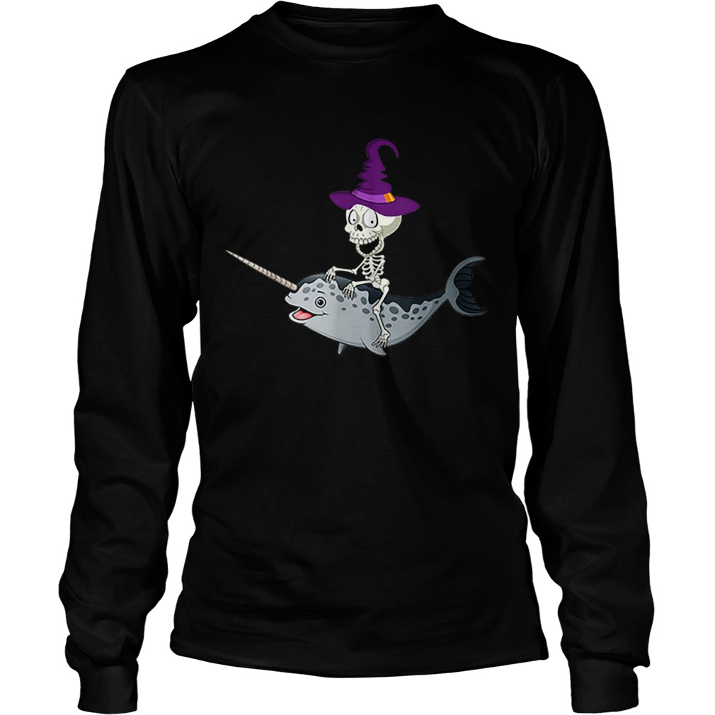 Skeleton Witch Riding Narwhal Halloween LongSleeve