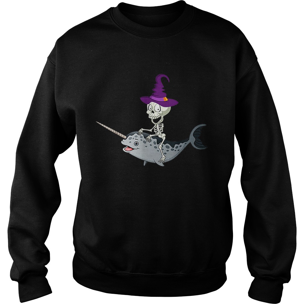 Skeleton Witch Riding Narwhal Halloween Sweatshirt