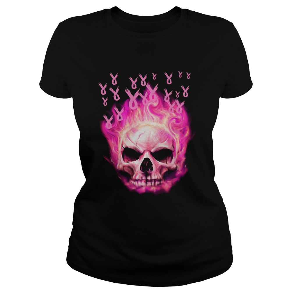 Skull pink ribbon breast cancer Classic Ladies