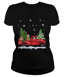 Sloth With Red Truck Christmas Holiday Gift TShirt Classic Ladies