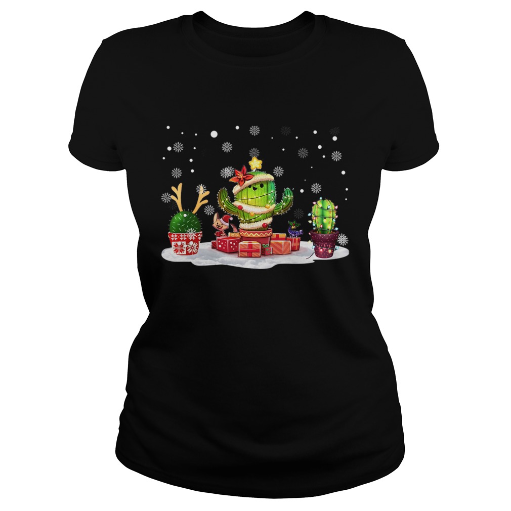 Succulent Cactus Snow Merry Christmas TShirt Classic Ladies