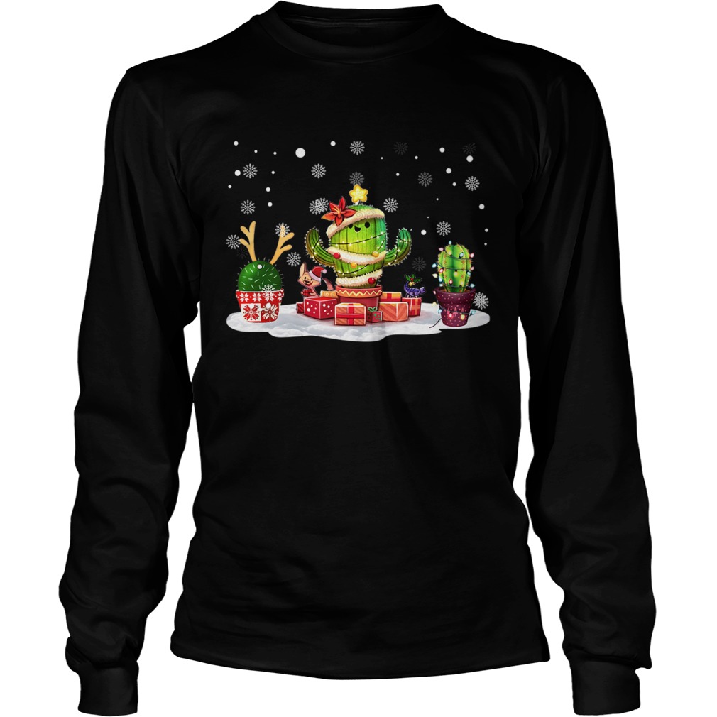 Succulent Cactus Snow Merry Christmas TShirt LongSleeve