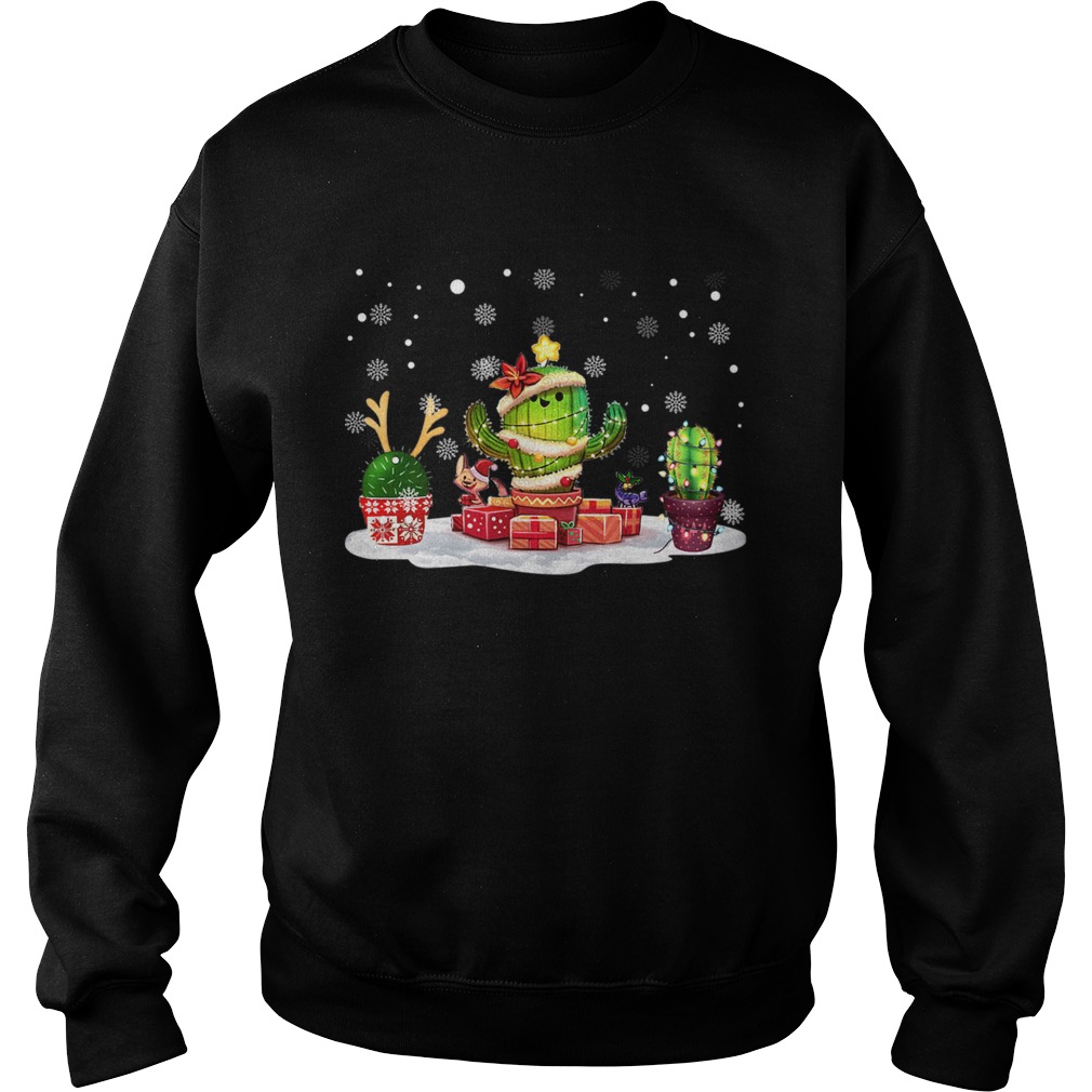 Succulent Cactus Snow Merry Christmas TShirt Sweatshirt