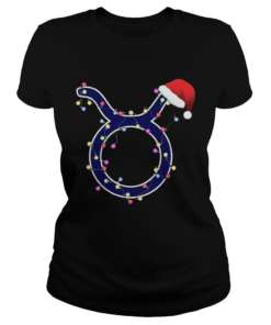 Taurus Zodiac Sign In Christmas Lights And Santas Hat TShirt Classic Ladies