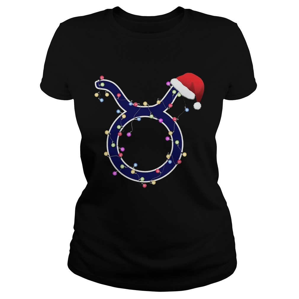 Taurus Zodiac Sign In Christmas Lights And Santas Hat TShirt Classic Ladies