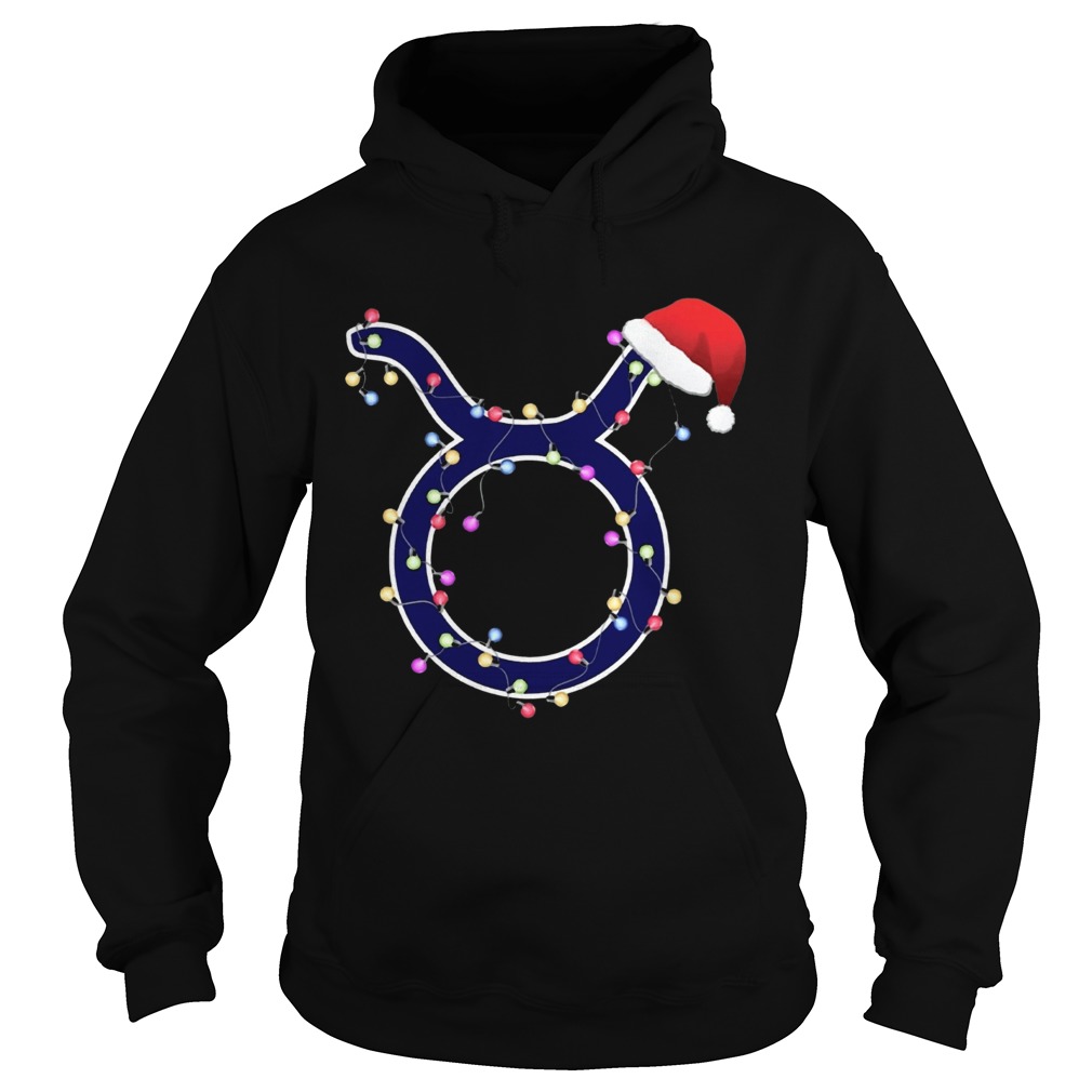 Taurus Zodiac Sign In Christmas Lights And Santas Hat TShirt Hoodie