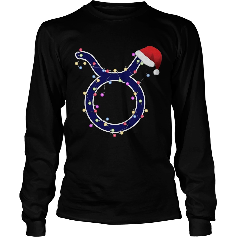 Taurus Zodiac Sign In Christmas Lights And Santas Hat TShirt LongSleeve