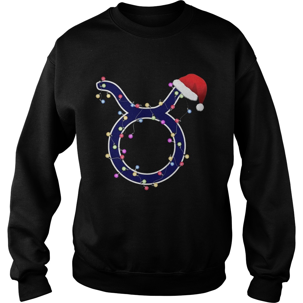 Taurus Zodiac Sign In Christmas Lights And Santas Hat TShirt Sweatshirt