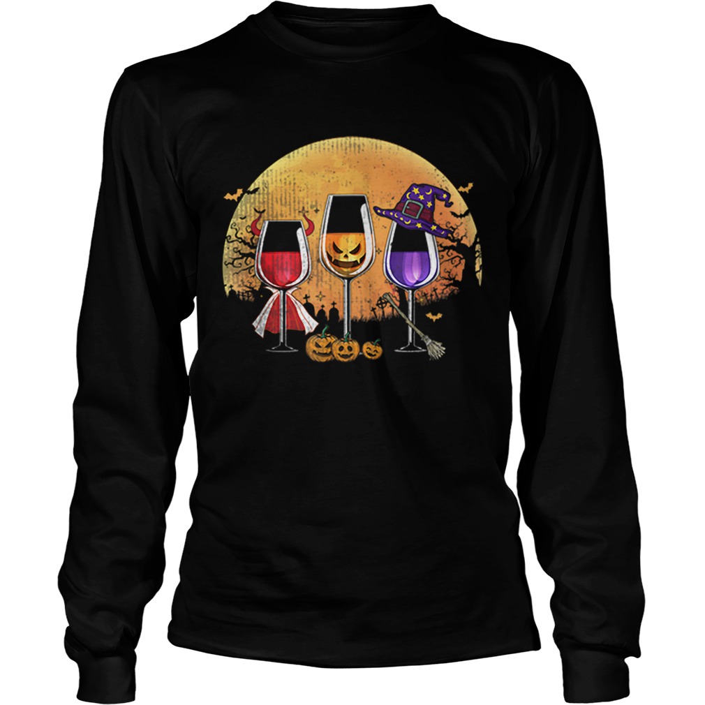 Three wine glasses Halloween Pumpkin Halloween gifts LongSleeve