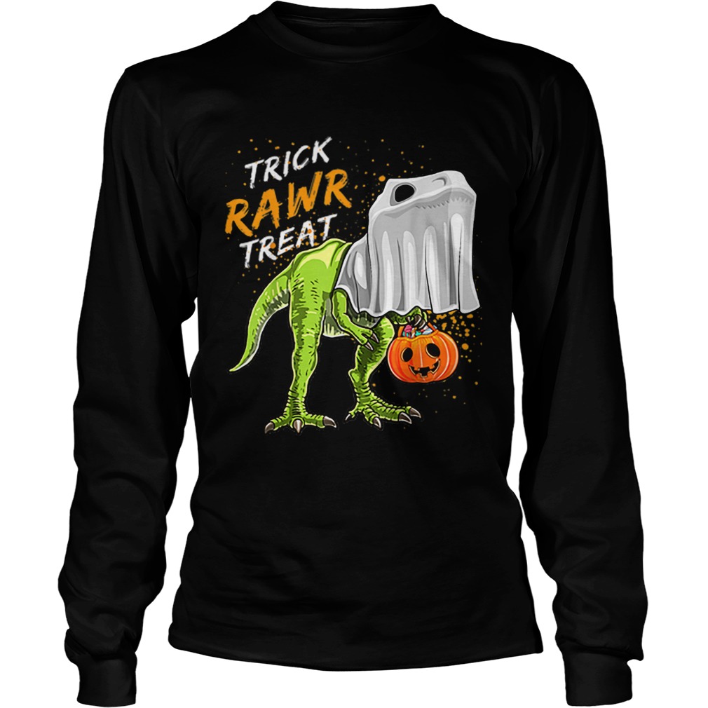 Trick Rawr Treat Halloween T Rex Dinosaur Ghost Boys LongSleeve