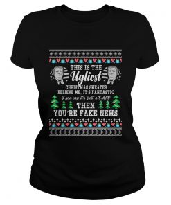 Trump Ugly Christmas Sweater Fantastic Fake News TShirt Classic Ladies