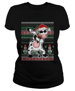 Ugly Christmas Dabbing Santa Cow TShirt Classic Ladies