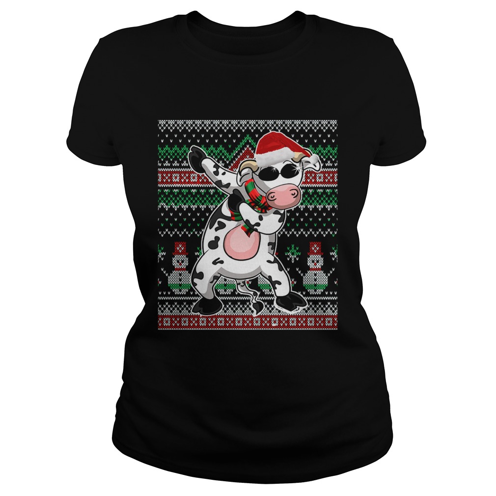 Ugly Christmas Dabbing Santa Cow TShirt Classic Ladies