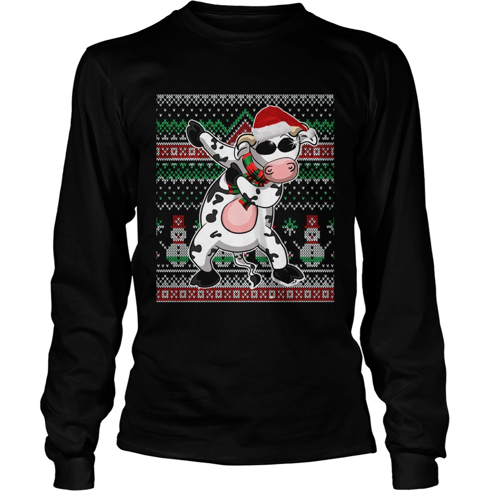 Ugly Christmas Dabbing Santa Cow TShirt LongSleeve