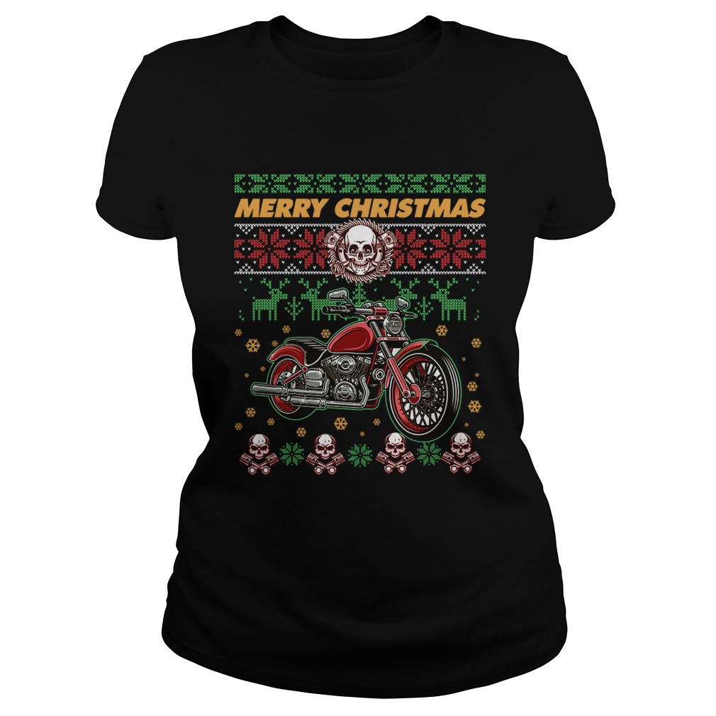 Ugly Christmas Vintage Motorcycle TShirt Classic Ladies