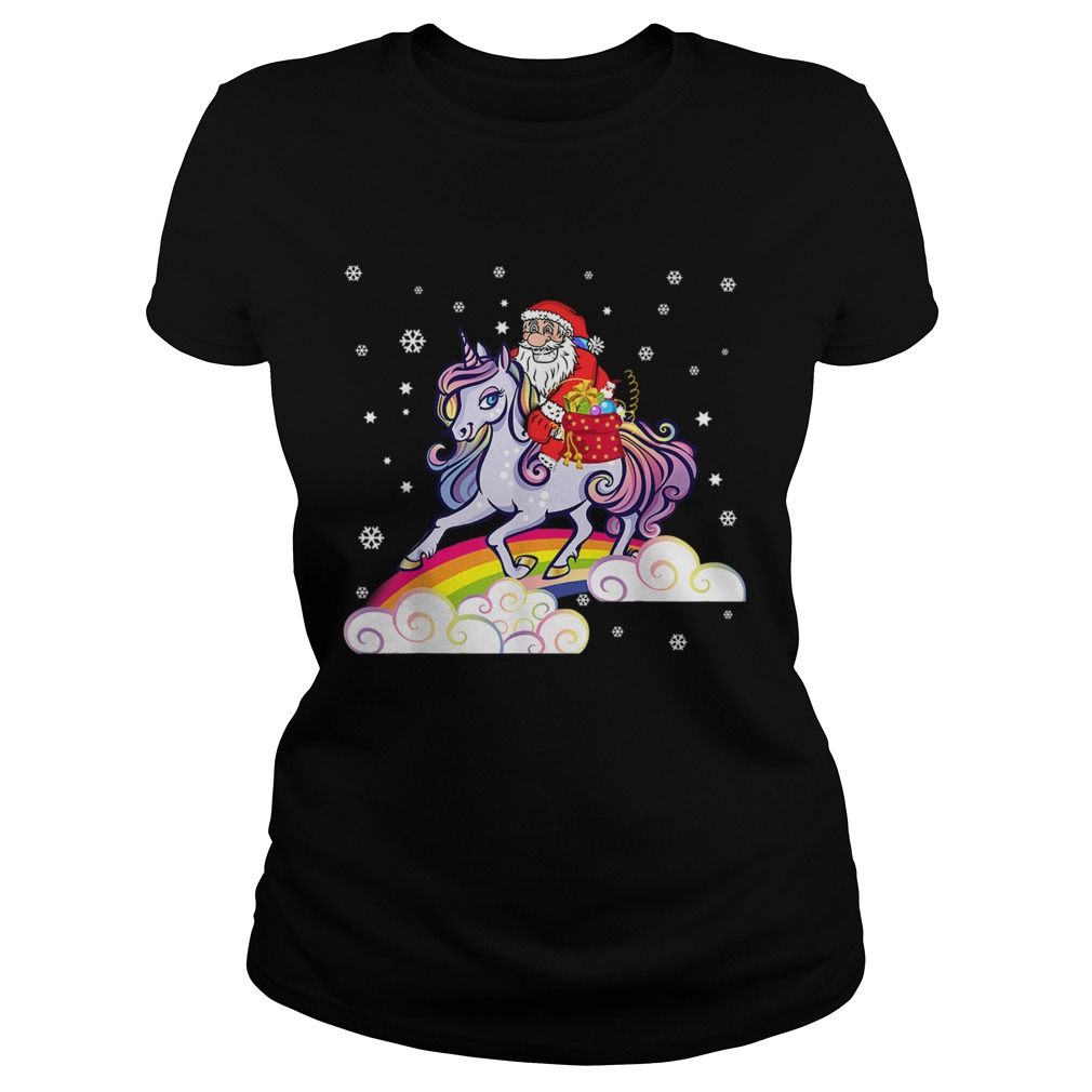 Unicorn Christmas Shirt Girls Santa Kids Women Gifts Xmas TShirt Classic Ladies