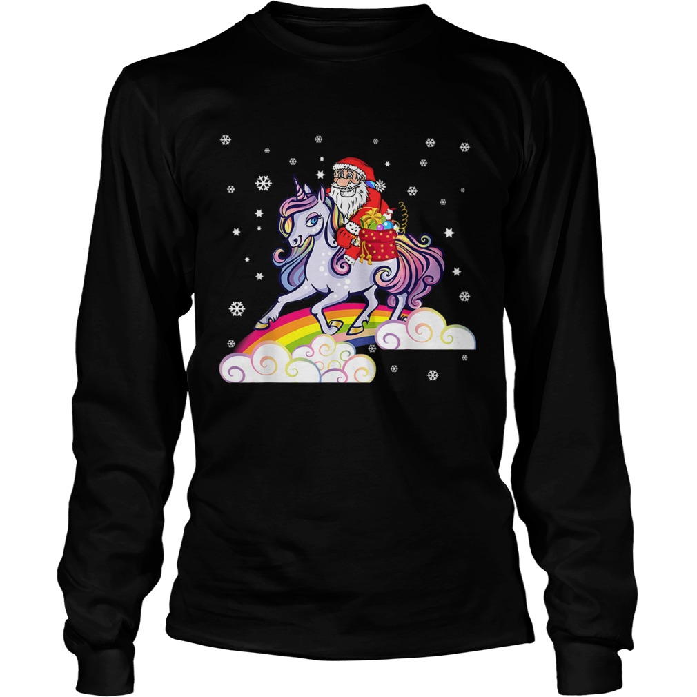 Unicorn Christmas Shirt Girls Santa Kids Women Gifts Xmas TShirt LongSleeve