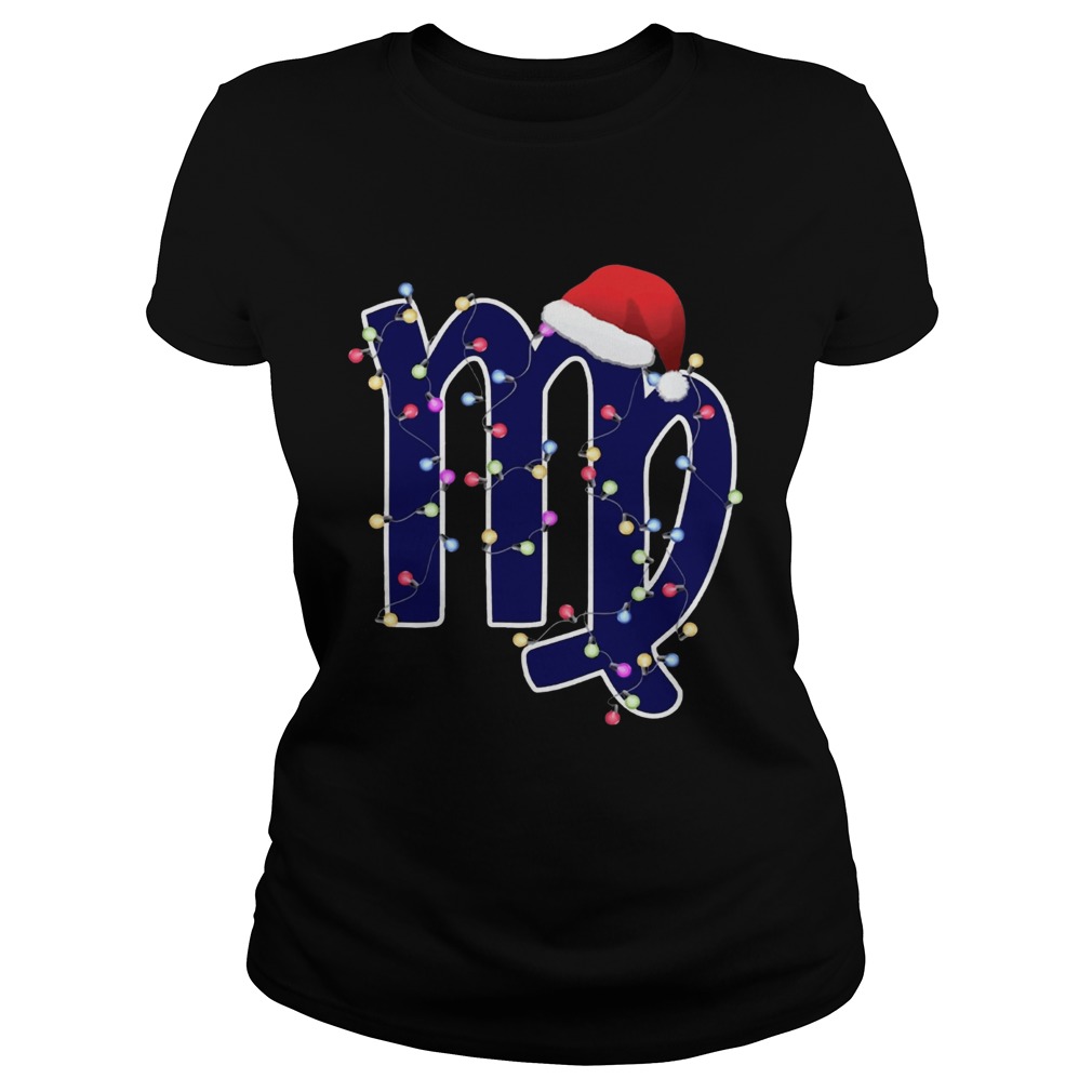 Virgo Zodiac Sign In Christmas Lights And Santas Hat TShirt Classic Ladies