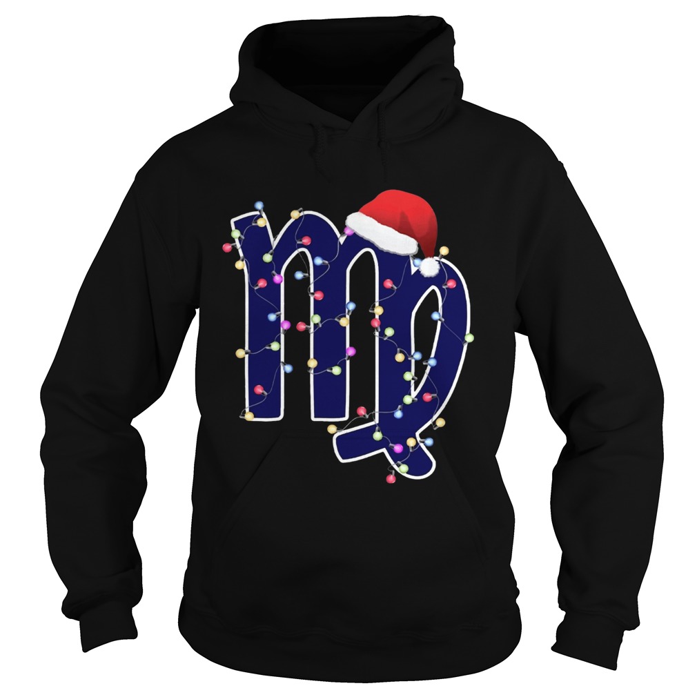 Virgo Zodiac Sign In Christmas Lights And Santas Hat TShirt Hoodie